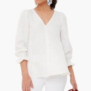 Tuckernuck Pomander Place Easton Poplin Blouse S White Puff Sleeve Ruffle